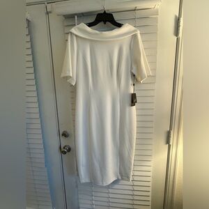 Adrianna Papell V-Back Foldover Collar Short Sleeve Sheath Dress Size 14 NWT